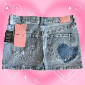 New Juicy Couture Light Denim Skirt with Heart Accent